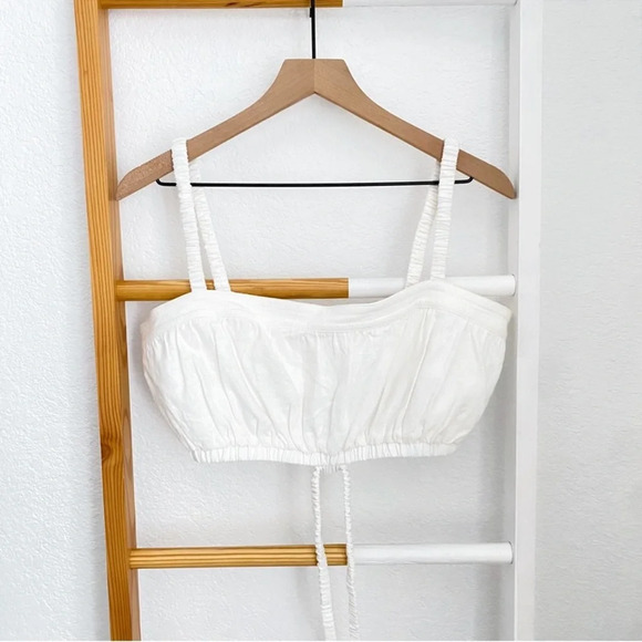NWOT Jonathan Simkhai STANDARD Clay Washed Linen Ruched Crop Top White - Picture 5 of 15